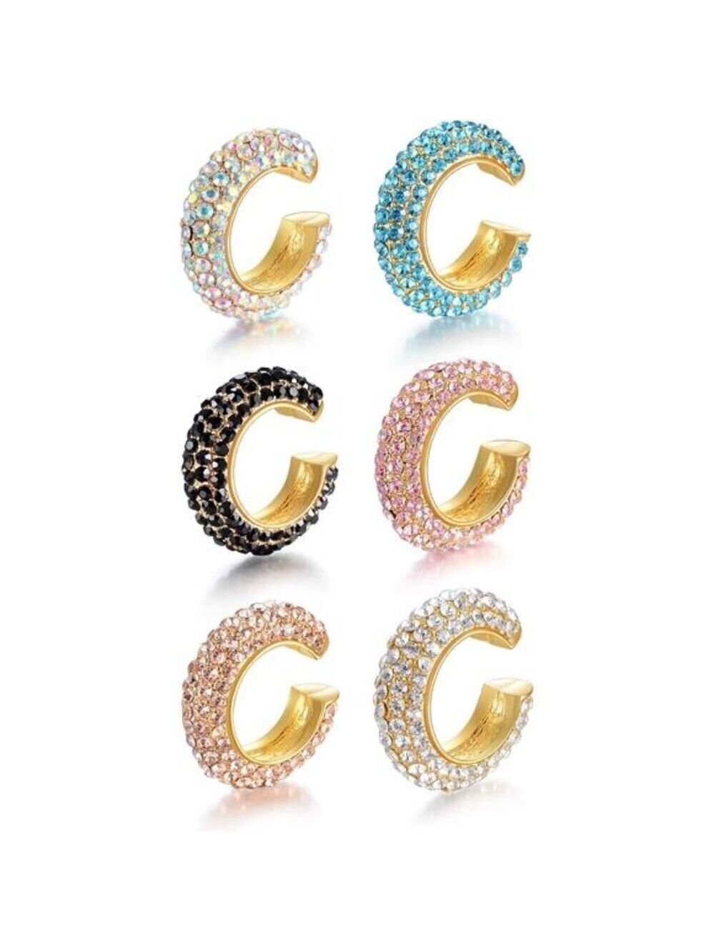 6pc CZ Ear Cuff Set • Non-Pierced • Clip-On Huggies